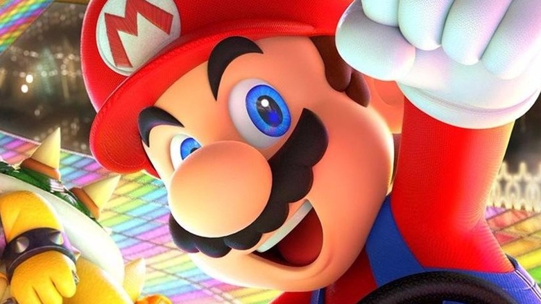 Mario driving Rainbow Road