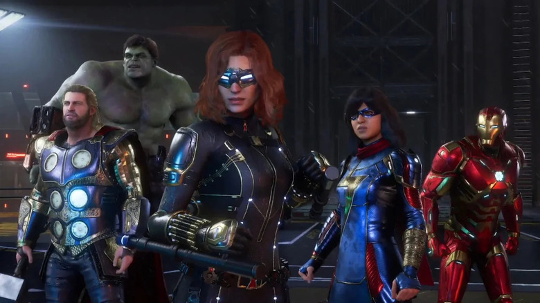 Avengers team lined up in hangar