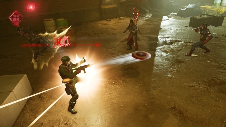 Captain America throwing his shield