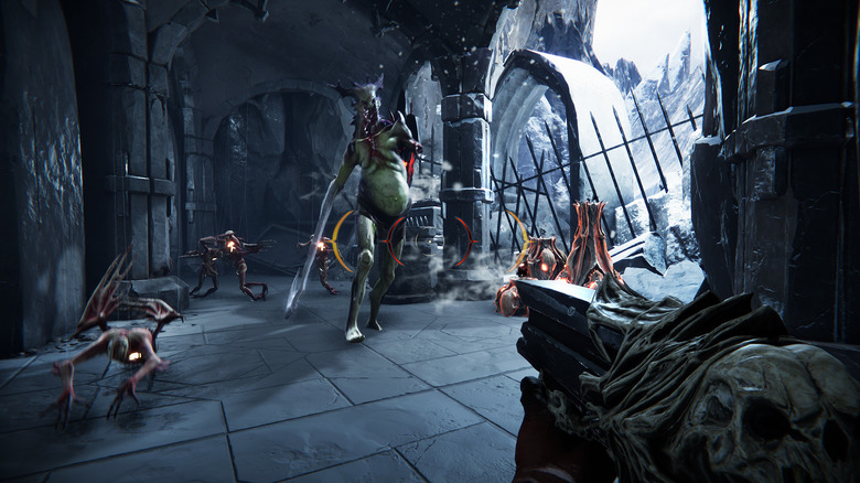 Metal Hellsinger gameplay tall foe