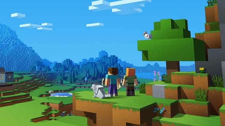 Minecraft figures hold hands