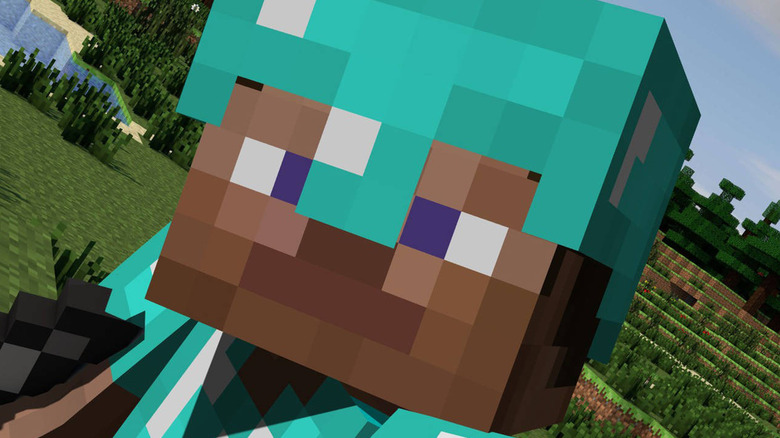 Minecraft character in helmet