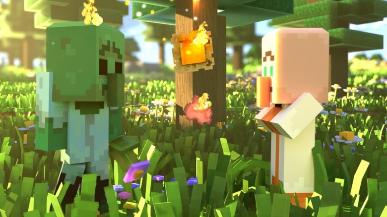 Minecraft Legends Zombie and Villager looking at one another