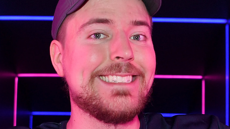 MrBeast smiling neon lights