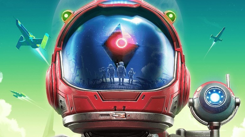 No Man's Sky red helmet close up