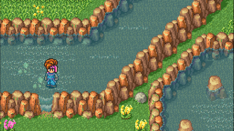 Secret of Mana hero standing in river