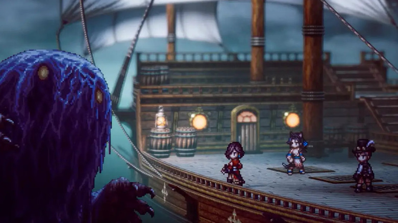 Characters fighting sea monster in the Sundering Sea