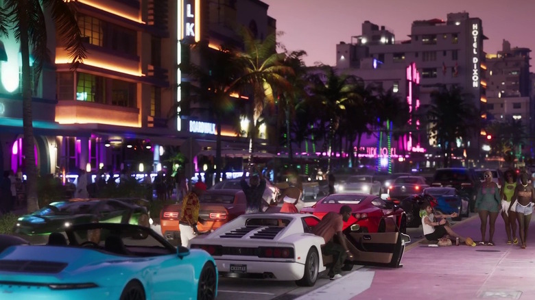 A crowded street at night in a screenshot from Grand Theft Auto VI