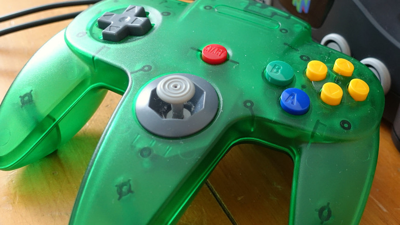 A Nintendo 64 green controller
