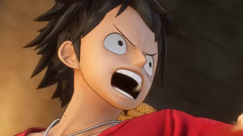 Luffy jumping during fight in One Piece Odyssey