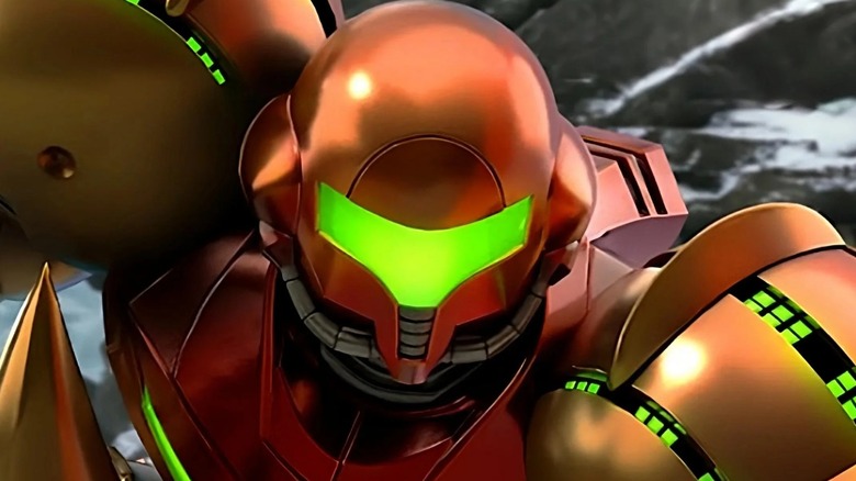 Samus wearing helmet Metroid Prime