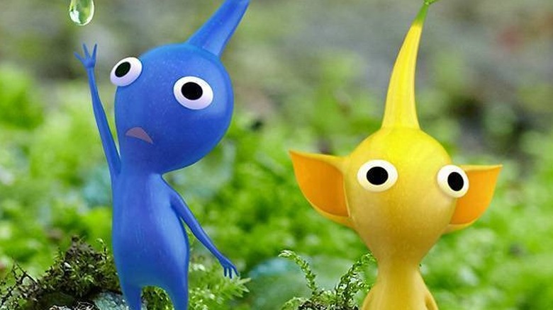 A Blue and Yellow Pikmin in promotional art for the "Pikmin" series