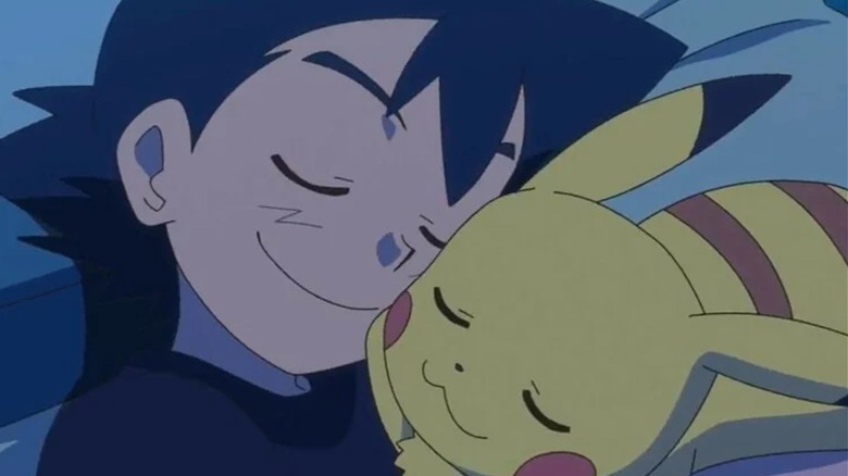 Ash and Pikachu snuggling pillow