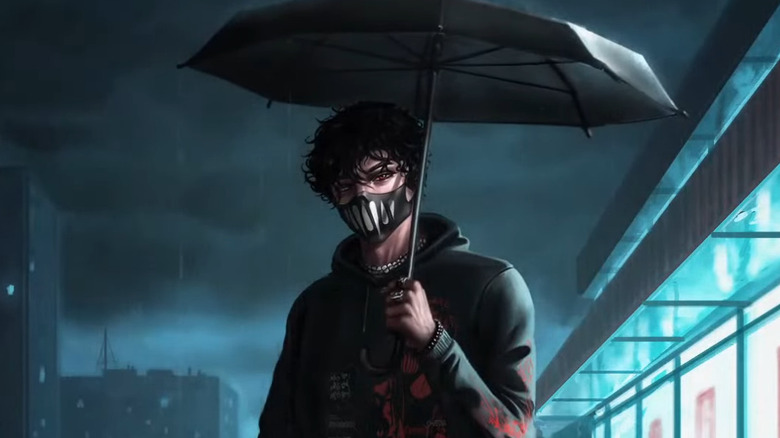 Corpse Husband holding umbrella in the rain 