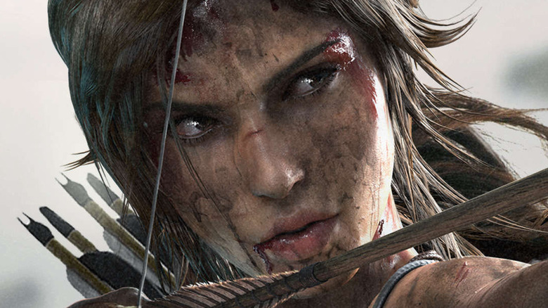 Lara Croft aiming bow