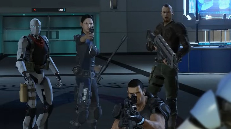 The heroes of Binary Domain, standing with guns drawn