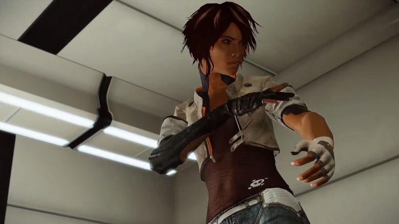 Nilin standing in a white room in Remember Me. Note the cool highlights in her hair!