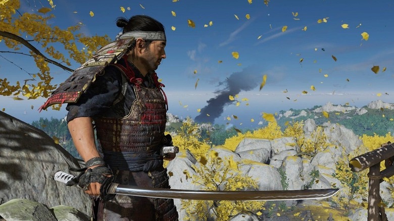 Jin Sakai holding sword
