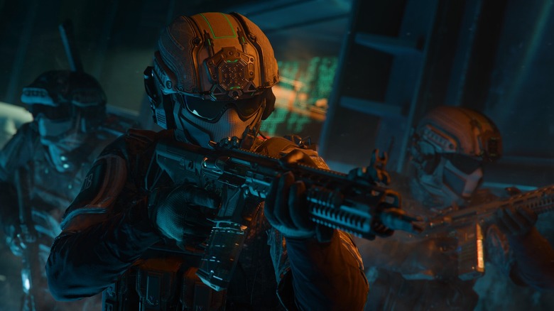 Masked soldiers aiming rifles in Black Ops 7