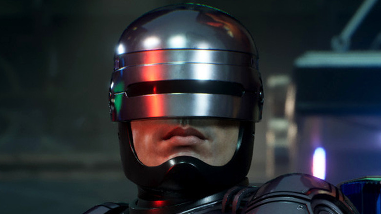 RoboCop face close up exiting vehicle 