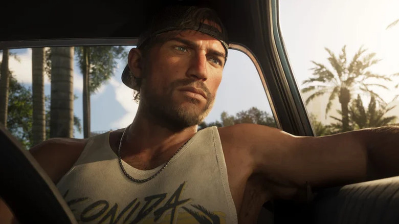 Jason Duval sitting in a car in Grand Theft Auto VI