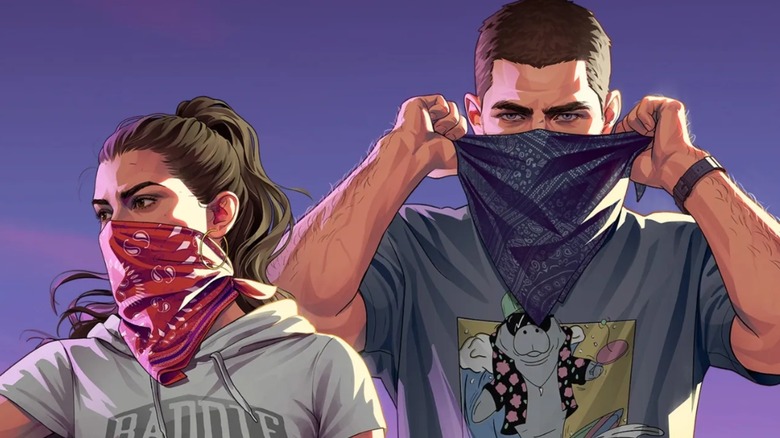 Jason and Lucia wearing bandanas in GTA6 artwork