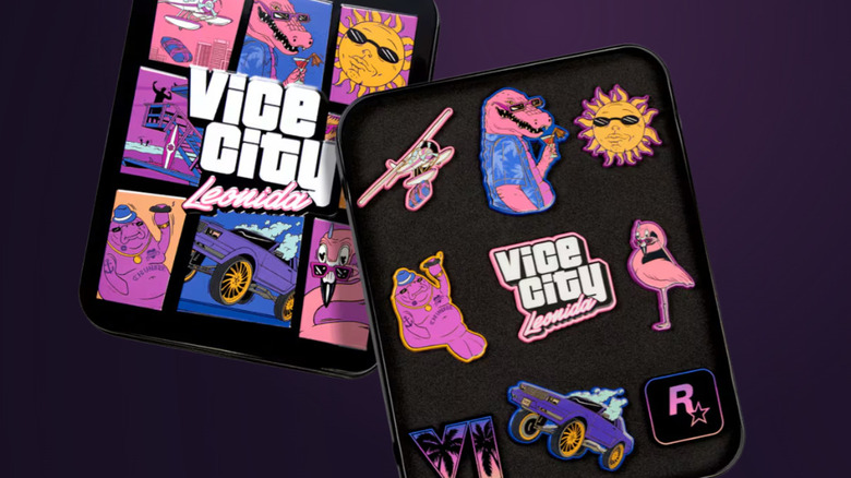 An open tin of Grand Theft Auto pins