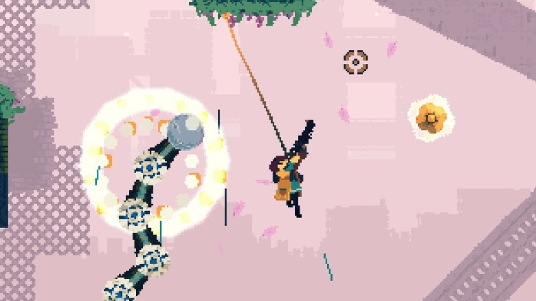 Fern swinging away from snake creature