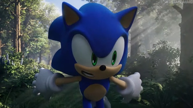 Sonic running through forest