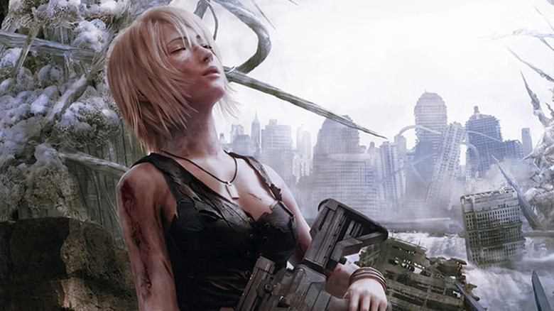 Parasite Eve resting with gun