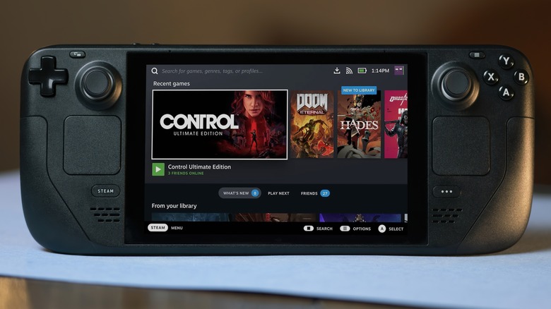 A closeup of the launch menu for the Steam Deck