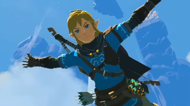 Link diving from a floating island