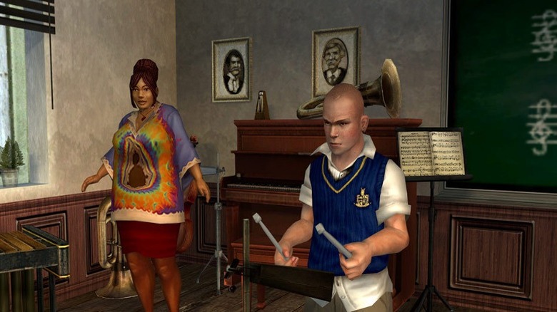 Jimmy playing cowbell in music class