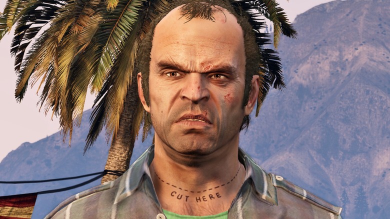 Trevor Philips scowling in Grand Theft Auto 5