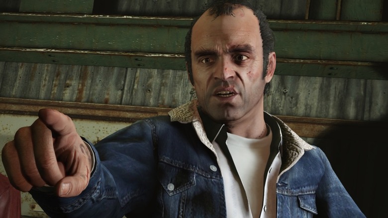 Trevor Philips pointing at someone in Grand Theft Auto 5