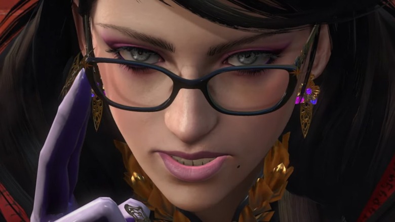 Bayonetta adjusting glasses