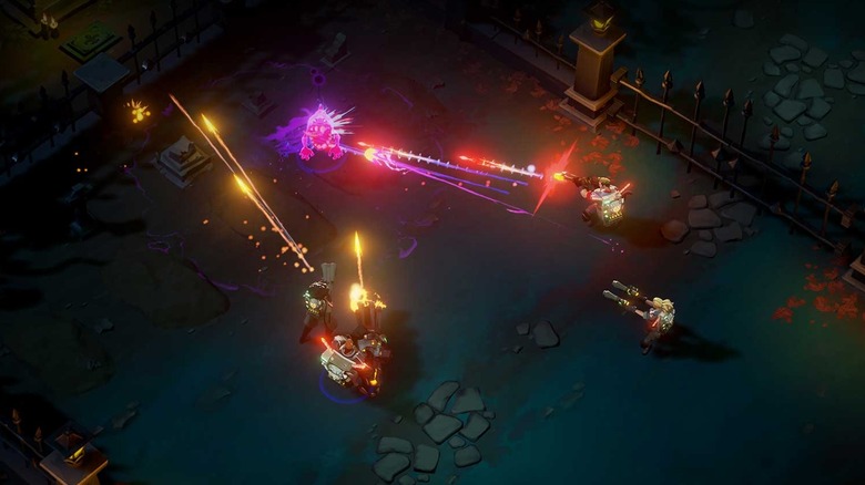 Ghostbusters fighting ghost in graveyard
