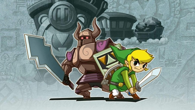 Link posing in front of Spirit Tracks train