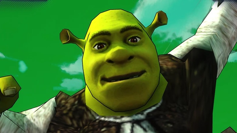 Shrek flying through the air