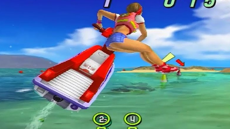 A racer performs a jump
