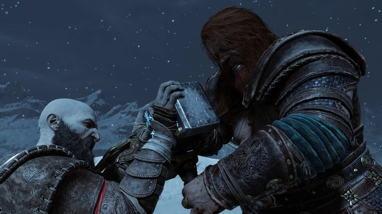 Kratos and Thor fighting each other