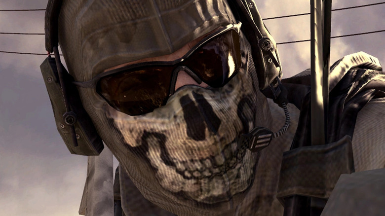 Operator wearing skull mask and sunglasses