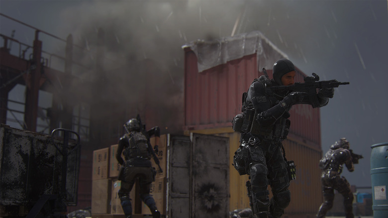 Operators moving through cargo ship