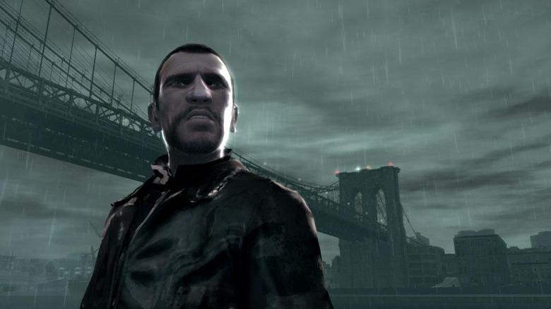 Niko Bellic standing in the rain