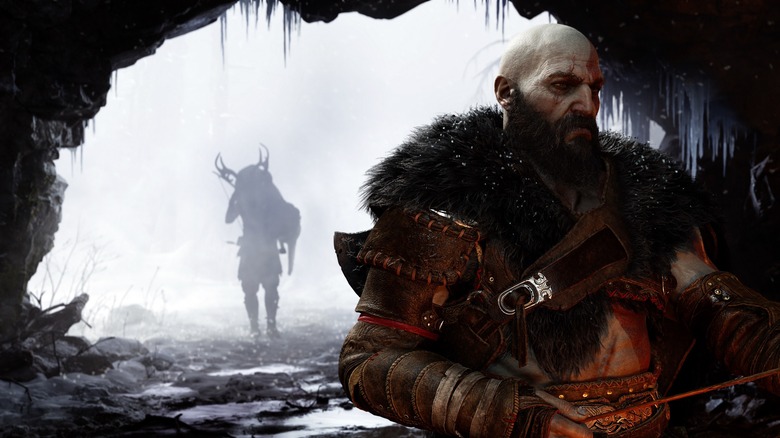 Atreus carrying buck in background