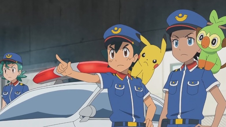 Ash and friends as police officers