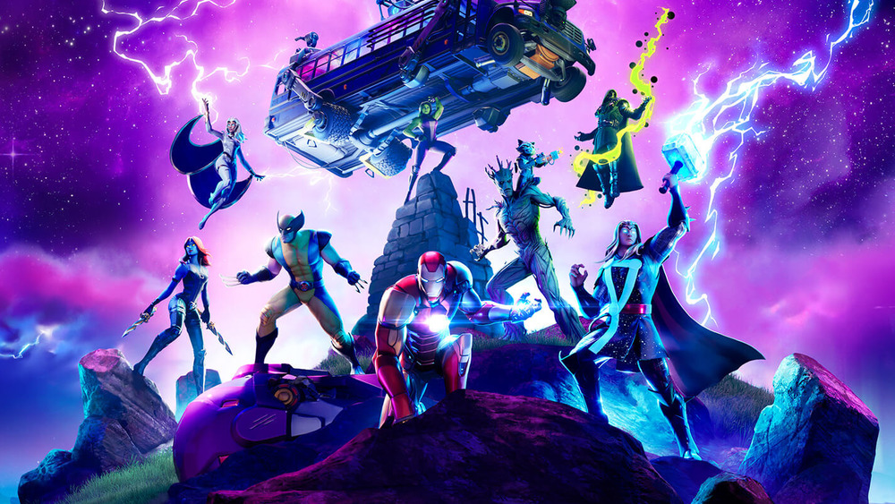 Marvel heroes in Fortnite promotional banner