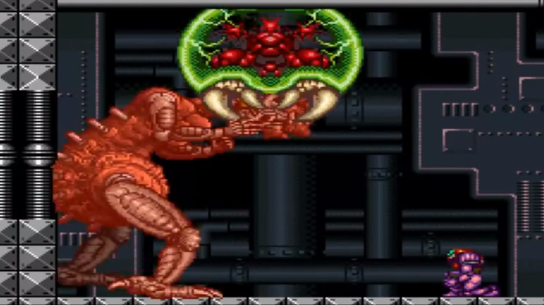 The baby Metroid attacks Mother Brain
