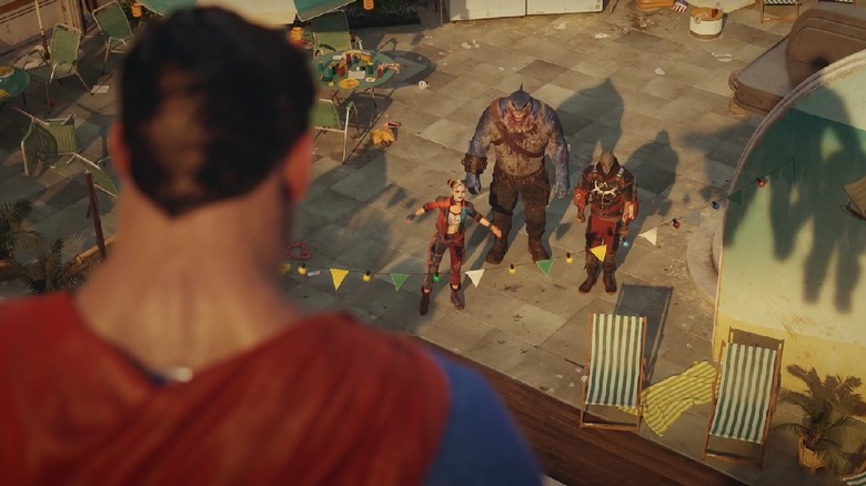 Superman looking at the squad