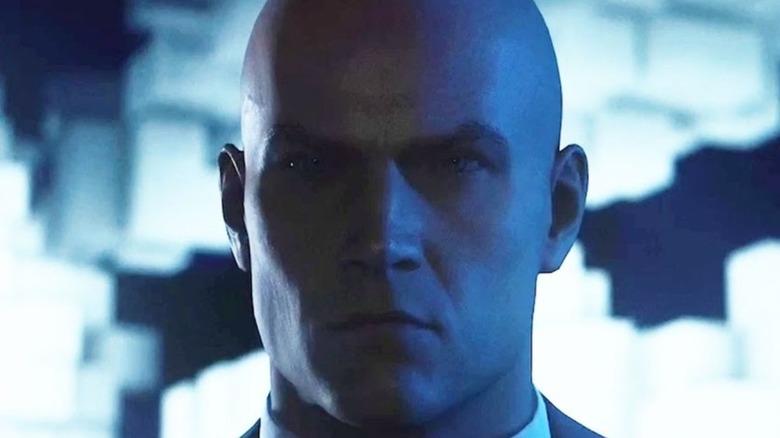 Agent 47 with shadows on his face